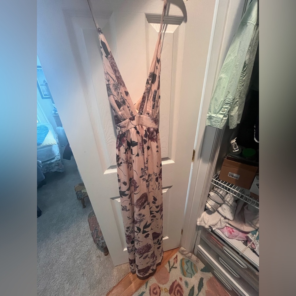 SHEIN Blush Pink Floral V-Neck Maxi Dress